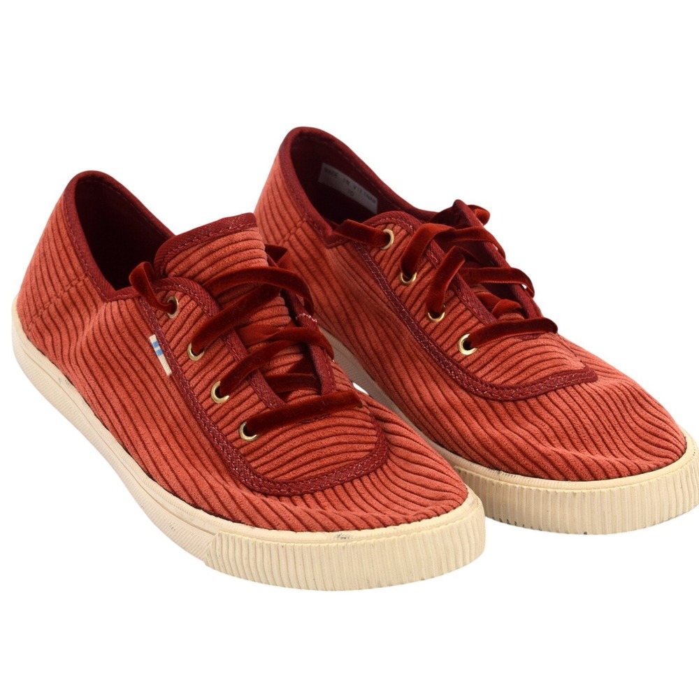 Toms Corduroy Lace-Up Sneakers in Rust Red with Cream Sole